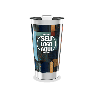 Copo Térmico Estampa Geométrica Azul personalizado