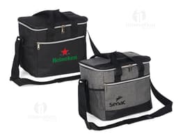 18-liter cooler bag with mesh pockets, perfect for storing food and drinks during trips or outings. Modern and elegant design