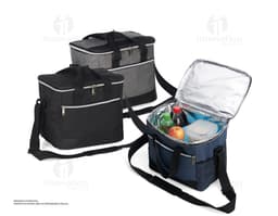 18-liter cooler bag with mesh pockets, perfect for storing food and drinks during trips or outings. Modern and elegant design