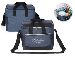 18-liter cooler bag with mesh pockets, perfect for storing food and drinks during trips or outings. Modern and elegant design