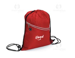 Vintage drawstring backpack in antique brown polyester, with a blank paper leaf design and aged texture. The item has a