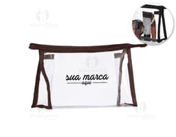 Necessaire plástica vintage em design retro vazia, perfeita para personalizar com sua marca. Ideal para guardar maquiagem