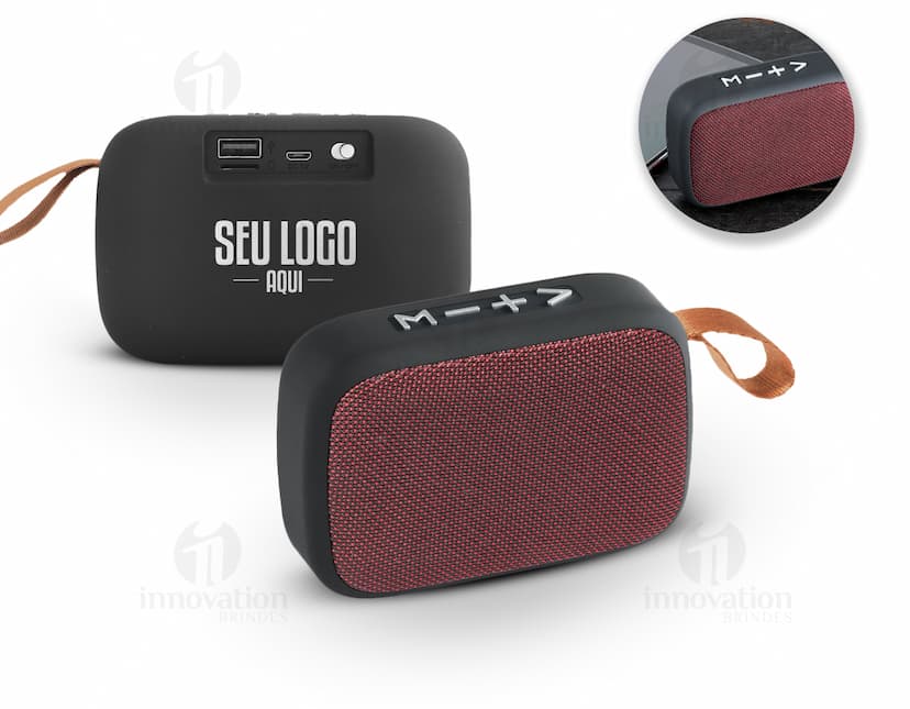 Caixa de som moderna e elegante, perfeita para quem busca qualidade e estilo. Com design contemporâneo e tecnologia de ponta, esse brinde é ideal para os amantes de música.  Adquira já a sua e tenha momentos de lazer ainda mais incríveis!