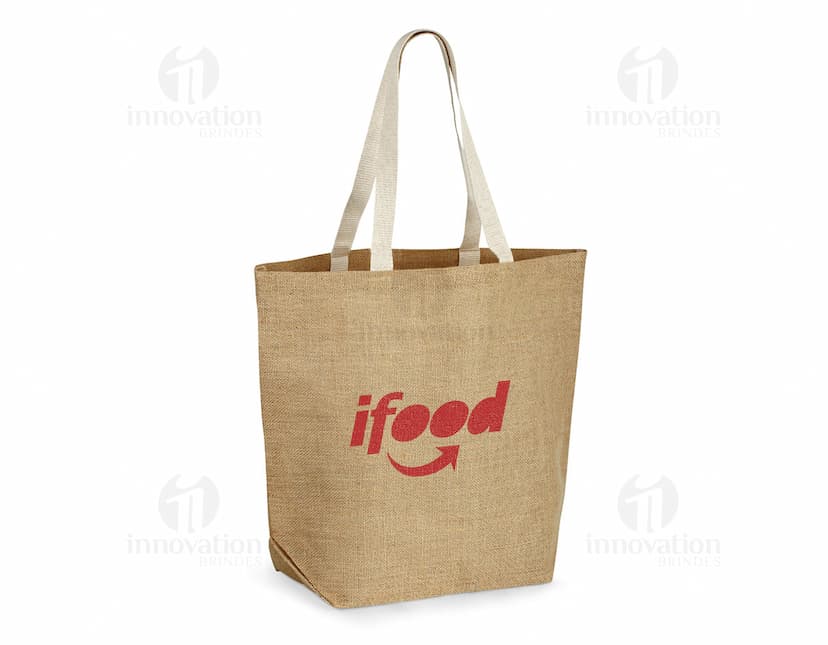 Sacola de juta marrom para compras e presentes. Elegante e prática, ideal para transportar seus itens com estilo e sustentabilidade. Aproveite a promoção e garanta a sua!