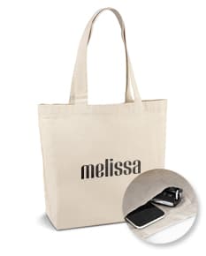 Sacola de algodão canvas 280g com bolso, ideal para compras e transporte de mercadorias. Feita de material resistente, possui um design moderno e elegante. Perfeita para uso comercial ou pessoal, garantindo segurança e proteção para seus pertences. Cor marrom, com alças e fecho de metal, proporcionando praticidade e estilo.