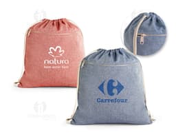Mochila saco de algodão 370x410mm marrom - Ideal para presentes e brindes! Confeccionada em couro sintético de alta