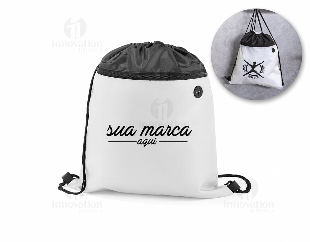 Mochila saco 350x400 mm - Ideal para transporte de brindes e materiais promocionais, design moderno e prático. Perfeita para eventos e ações de marketing.