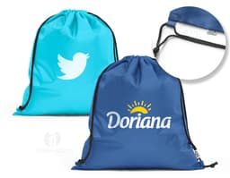 Sacola mochila feita de material rPET 190T, com alças de 40 cm de comprimento.