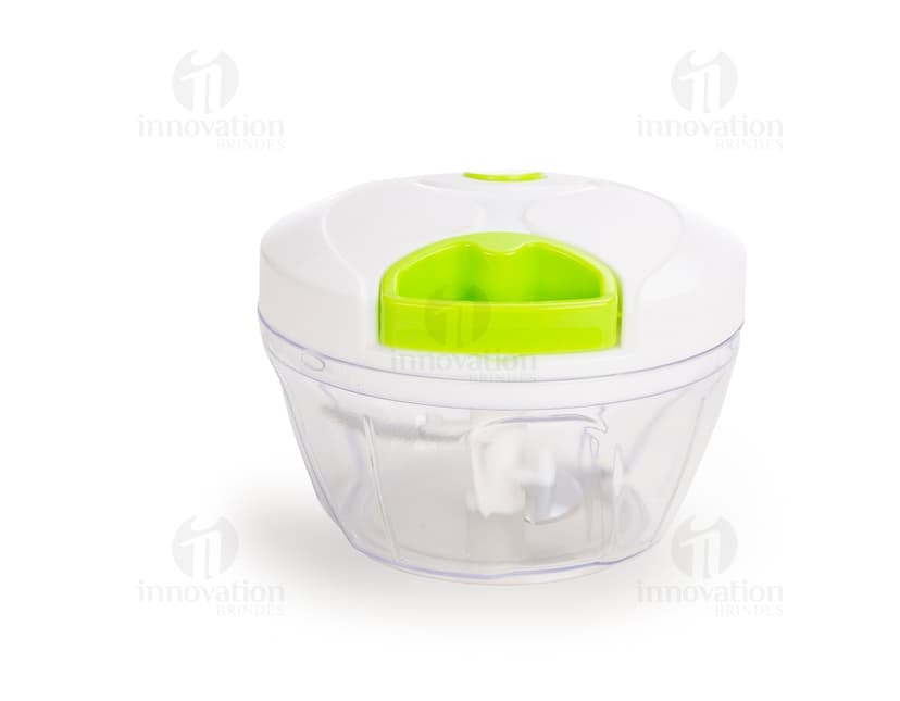 Container colorido vazio com design vibrante, utilizado para armazenar alimentos e ingredientes para preparo de refeições.