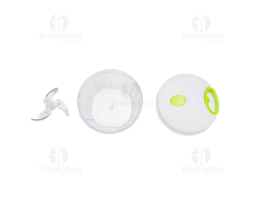 Container colorido vazio com design vibrante, utilizado para armazenar alimentos e ingredientes para preparo de refeições.