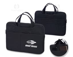 Pasta executiva em couro castanho para tablet e portátil, com fecho de segurança e alça ajustável. Ideal para proteger os