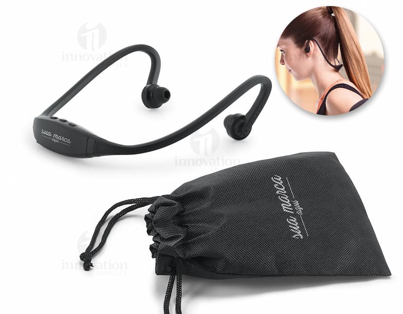Fone de ouvido desportivo ABS bluetooth preto, com sunglass, cabo, tecnologia sem fio, equipamento médico estetoscópio e estilo moderno para uso em atividades esportivas.