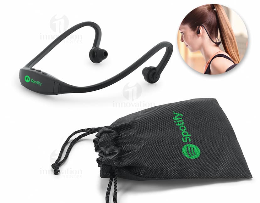 Fone de ouvido desportivo ABS bluetooth preto, com sunglass, cabo, tecnologia sem fio, equipamento médico estetoscópio e estilo moderno para uso em atividades esportivas.