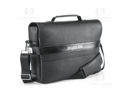 Pasta executiva de couro preto vintage, perfeita para viagens de negócios. Elegante e prática, ideal para armazenar seus