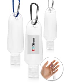 Frasco 50 ml transparente com tampa amarela, contendo líquido transparente. O frasco está vazio e limpo, faz parte de um conjunto de objetos de higiene e cuidados pessoais. É um recipiente moderno, com design clean e forma cilíndrica. A imagem mostra um produto para armazenar bebidas alcoólicas, como vodka ou vinho.