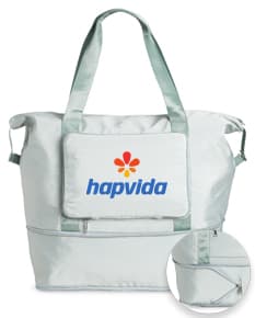 Bolsa Dobrável 35 litros em plástico moderno e elegante, com alça de mão e alças ajustáveis. Design prático e compacto, ideal para compras, viagens ou uso diário.