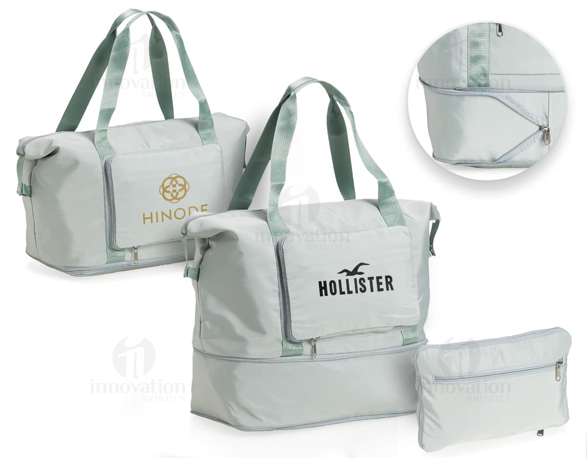 Bolsa Dobrável 35 litros em plástico moderno e elegante, com alça de mão e alças ajustáveis. Design prático e compacto, ideal para compras, viagens ou uso diário.