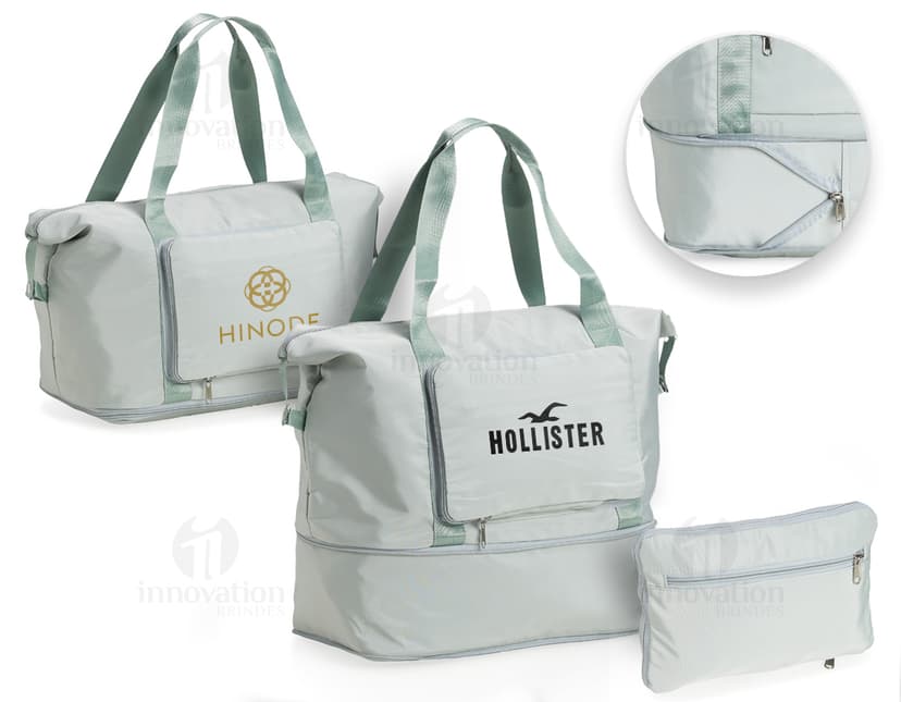 Bolsa Dobrável 35 litros em plástico moderno e elegante, com alça de mão e alças ajustáveis. Design prático e compacto, ideal para compras, viagens ou uso diário.