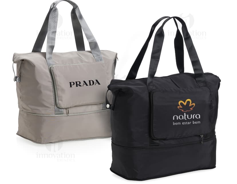 Bolsa Dobrável 35 litros em plástico moderno e elegante, com alça de mão e alças ajustáveis. Design prático e compacto, ideal para compras, viagens ou uso diário.