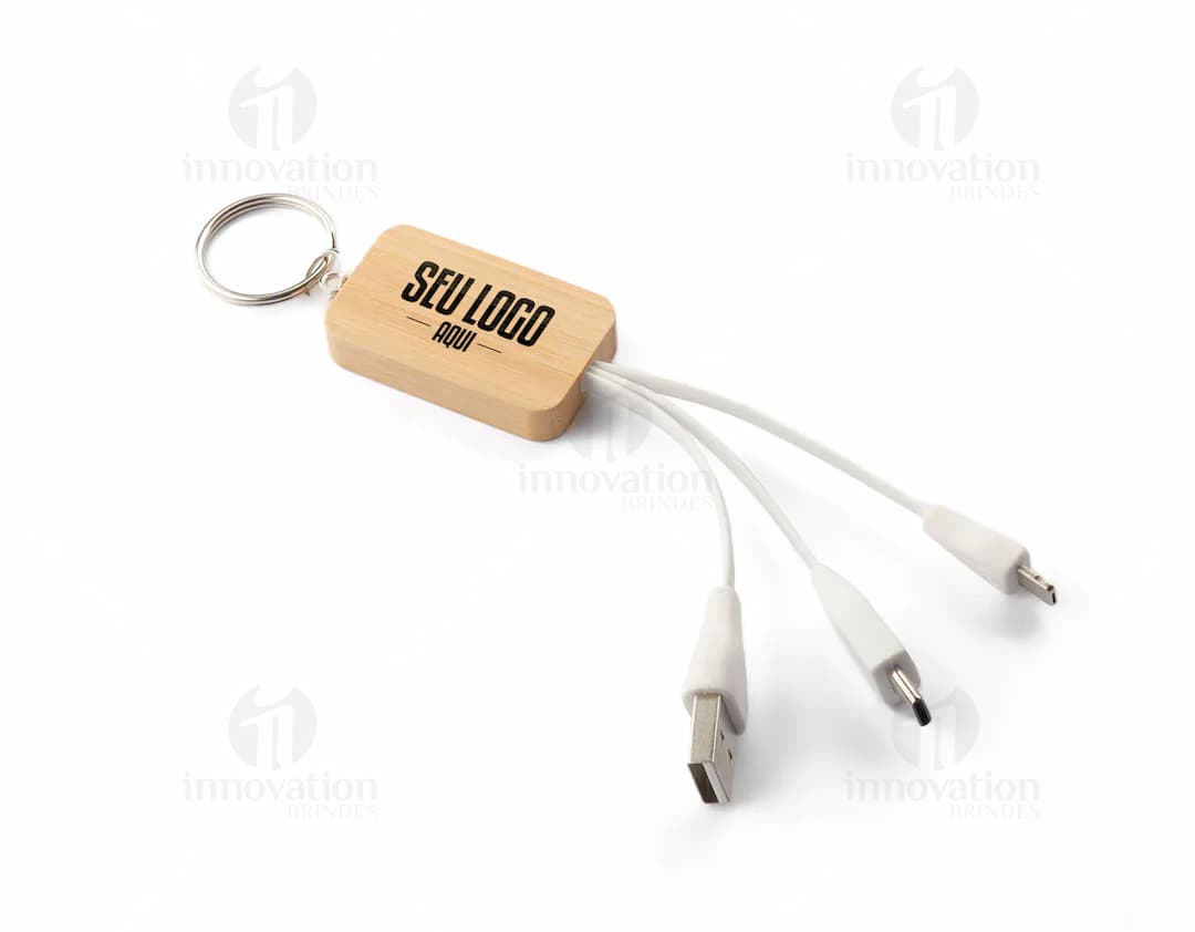 Chaveiro com cabo USB - Acessório essencial para estar sempre conectado. Prático e versátil, ideal para carregar seu dispositivo de forma rápida e eficiente. Nunca fique sem bateria novamente. Garanta o seu!