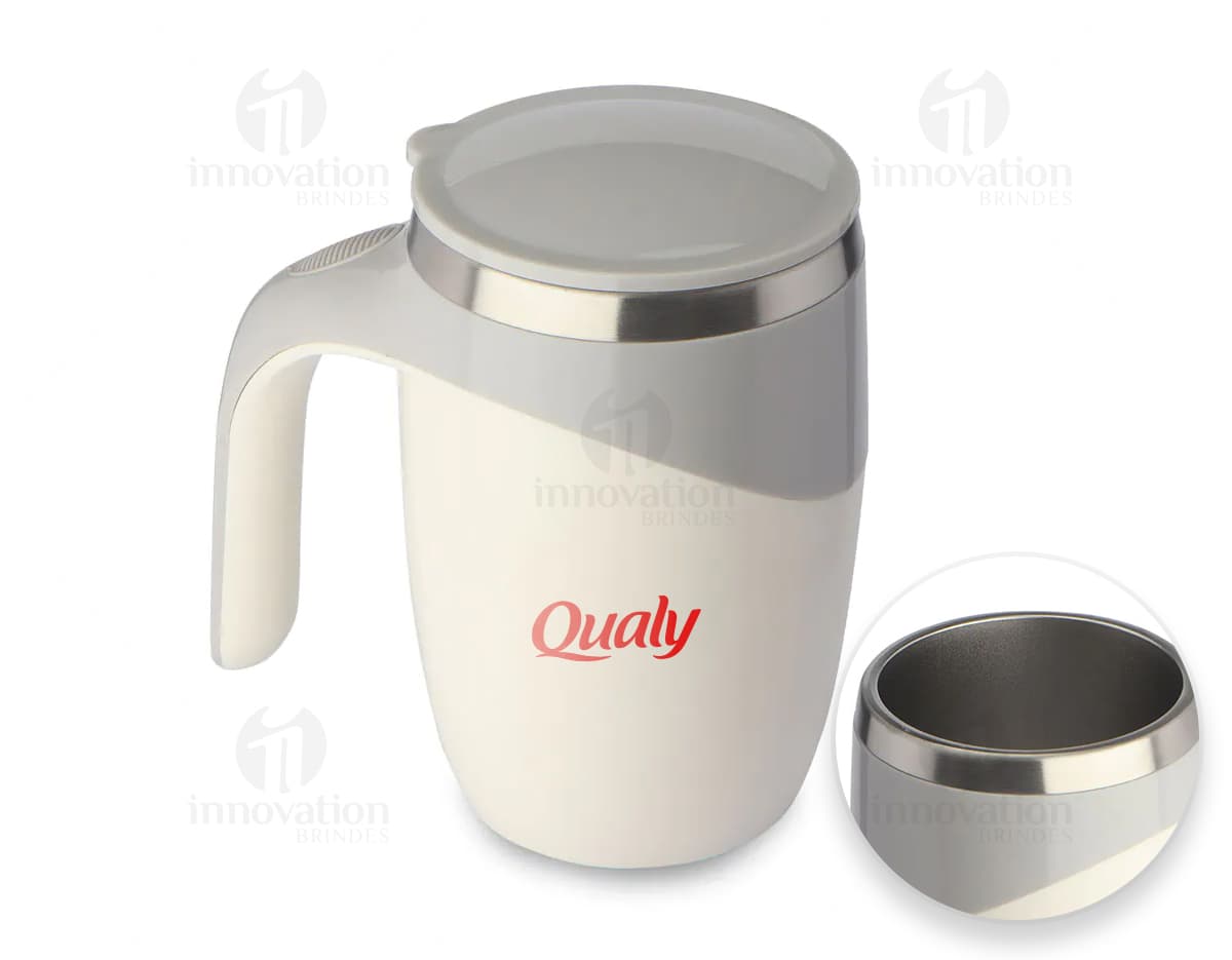 Caneca Mixer de plástico para drinks e café, com tampa e alça. Ideal para misturar líquidos. Perfeita para usar em casa, no trabalho ou em viagens. Adquira já a sua!