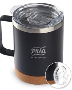 Caneca térmica 350ml preta de metal para café quente. Perfeita para manter sua bebida favorita quentinha por mais tempo. Ideal para o seu café da manhã ou para levar para o trabalho. Adquira já a sua!