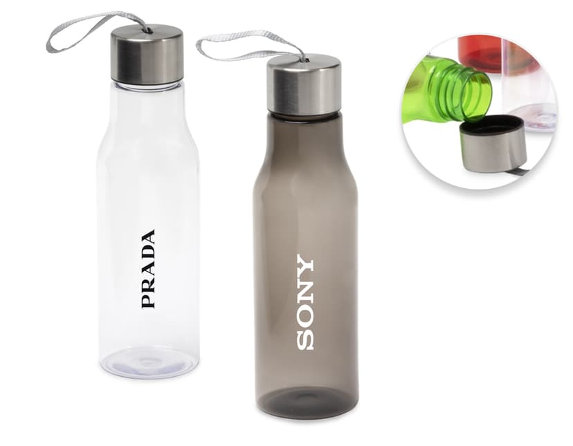 Garrafa plástica transparente de 600ml com tampa de rosca. A garrafa contém água potável e está limpa e fresca. Ideal para garantir hidratação e saúde, sendo um objeto de cuidado pessoal. A imagem reflete a necessidade de se manter uma vida saudável e hidratada.