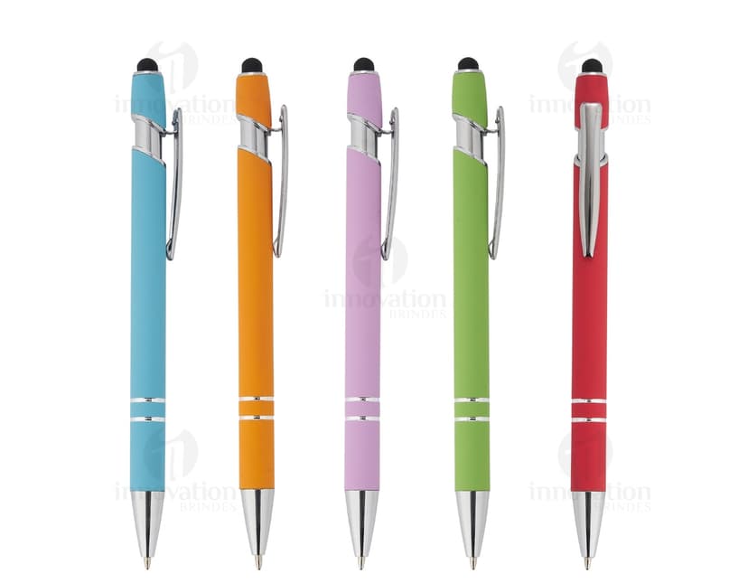 Caneta metal touch com design sofisticado e ponta touch screen para uso em escritórios, escolas e trabalho artístico. Perfeita para desenhos e anotações coloridas. Adquira já a sua!