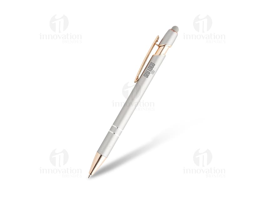 Caneta metal touch - Perfeita para assinar documentos e garantir sucesso nos negócios. Design elegante em metal prateado, ideal para escrita precisa e confortável. Adquira a sua já! #canetametaltouch #brindeexecutivo #escritadequalidade