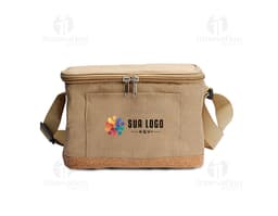 Bolsa térmica em poliéster e cortiça, moderna e elegante, ideal para transporte de alimentos e bebidas de forma prática e