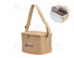 Bolsa térmica em poliéster e cortiça, moderna e elegante, ideal para transporte de alimentos e bebidas de forma prática e