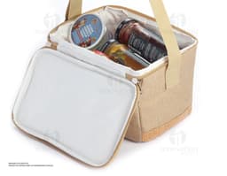 Bolsa térmica em poliéster e cortiça, moderna e elegante, ideal para transporte de alimentos e bebidas de forma prática e