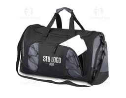 Mala esportiva de poliéster preta e rosa, moderna e elegante, com alça de mão e alça para o ombro, possui zipper, bolso