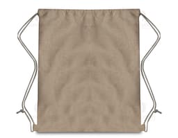 Saco mochila de papel em estilo vintage e antigo, com textura de papel envelhecido e desgastado. O saco está vazio e de cor