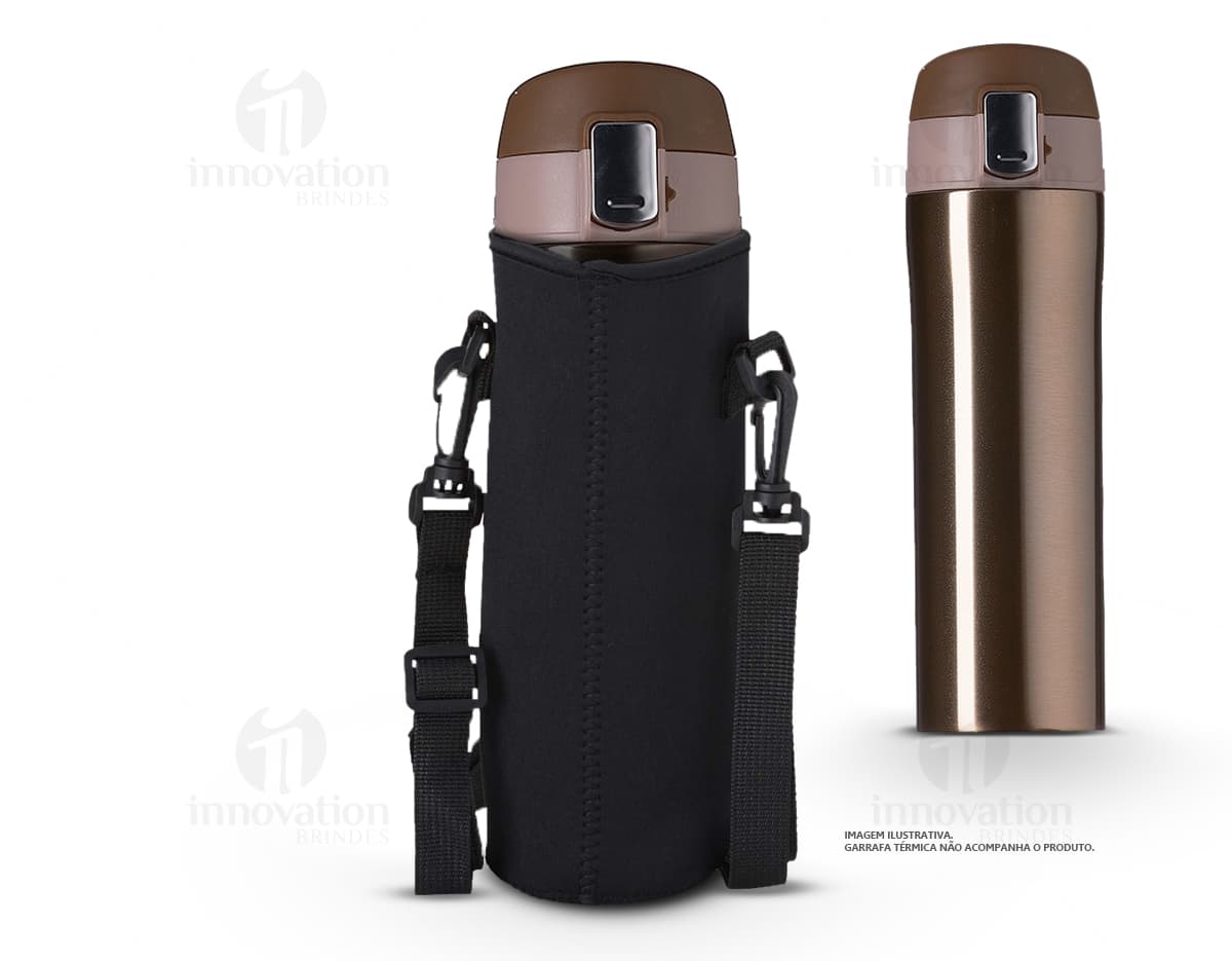 Porta Copo Isotérmico em Neoprene, objeto de metal e plástico, clean e shiny, design cuidadoso.