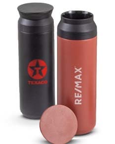 Garrafa Térmica 470ml na cor preta, com tampa rosqueável e alça para transporte.