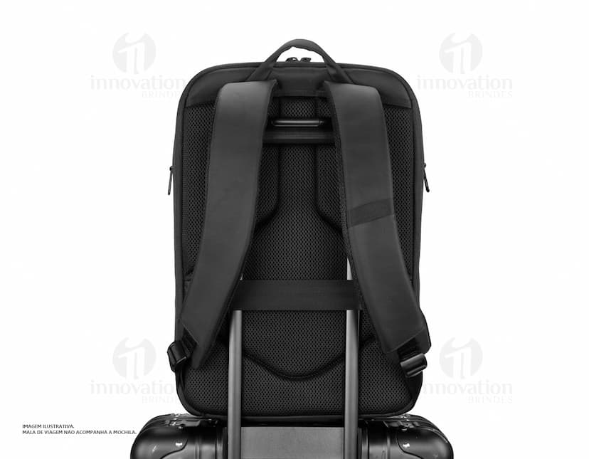 Imagem de uma mochila premium para viagens, com diversos compartimentos e design elegante. Ideal para armazenar dispositivos eletrônicos, como laptop, tablet e smartphone, de forma segura e organizada durante viagens de negócios ou lazer.