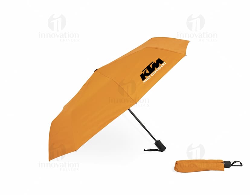 Guarda-chuva automático com proteção UV, design moderno em preto, vazado em forma de dodo, modelo 3D com espaço para mensagem ou símbolo, ideal para proteção contra chuva e raios UV, equipamento de transporte seguro e eficaz em dias chuvosos.