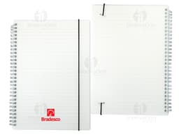 B5 Plastic Notebook 26x19 on a white background, open, with blank paper and an envelope beside it. A study and organization