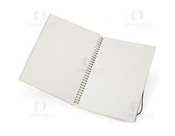 B5 Plastic Notebook 26x19 on a white background, open, with blank paper and an envelope beside it. A study and organization