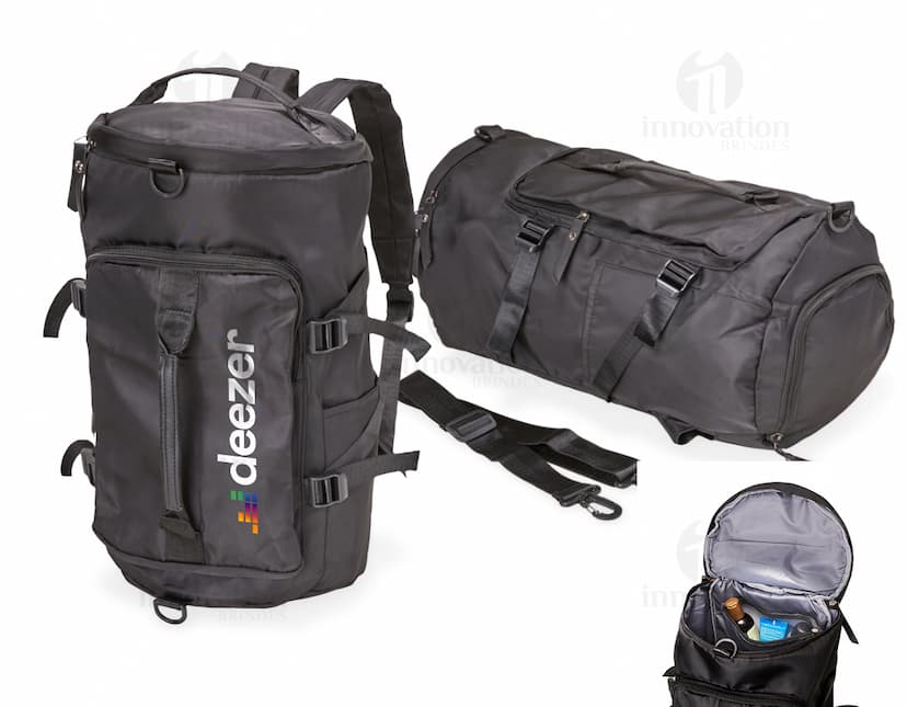 Bolsa esportiva de 25 litros impermeável em couro preto, estilo moderno e elegante, com alça de mão e alça de ombro, fecho em zíper, ideal para viagens, compras e uso pessoal.