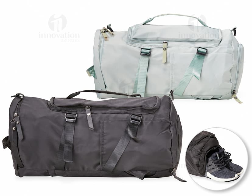 Bolsa esportiva de 25 litros impermeável em couro preto, estilo moderno e elegante, com alça de mão e alça de ombro, fecho em zíper, ideal para viagens, compras e uso pessoal.
