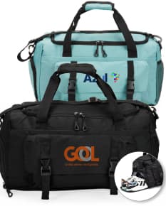 Bolsa esportiva de 39 litros em couro preto, com alça, zíper, elegante e moderna, ideal para viagens e esportes.