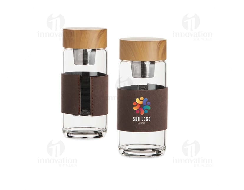 Garrafa de Vidro 400ml transparente com tampa de metal.