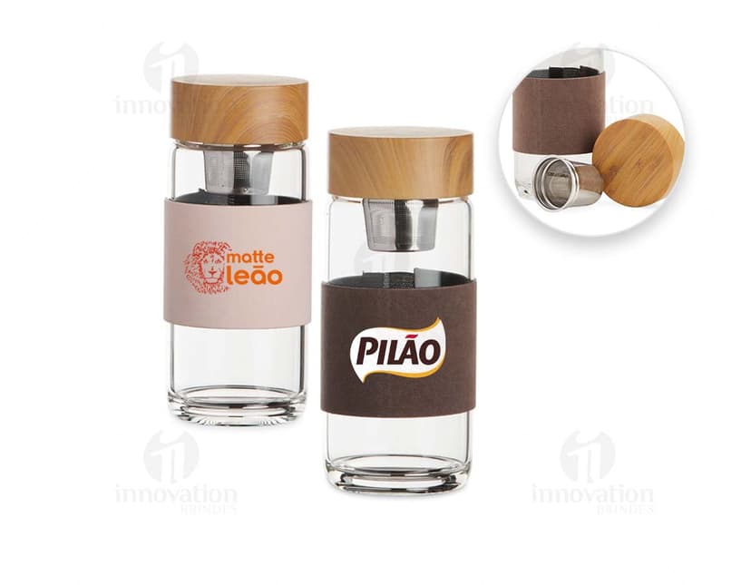 Garrafa de Vidro 400ml transparente com tampa de metal.