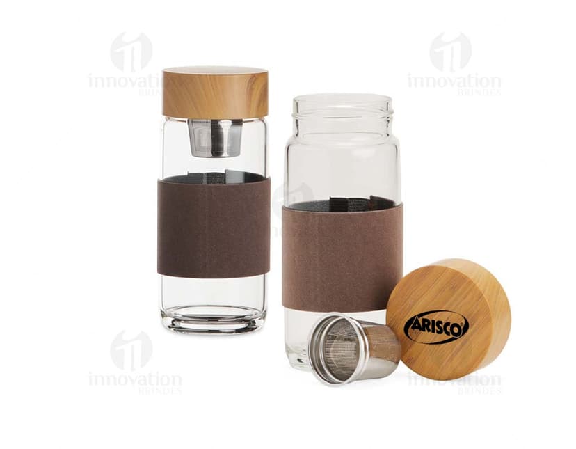 Garrafa de Vidro 400ml transparente com tampa de metal.