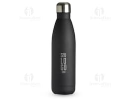 Garrafa Inox 750ml transparente, com tampa prateada. Ideal para armazenar líquidos, como água, sucos e refrigerantes. Produto