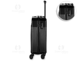 Mala de viagem ABS preta com design moderno, equipada com USB e carrinho. Ideal para transportar equipamentos e dispositivos