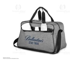 Mala desportiva de couro preto com bolso externo, alça de mão e alça de ombro, moderna e elegante, ideal para viagens e