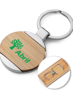 Chaveiro de metal com detalhes em bambu, objeto de segurança e proteção com design elegante e resistente para guardar chaves.